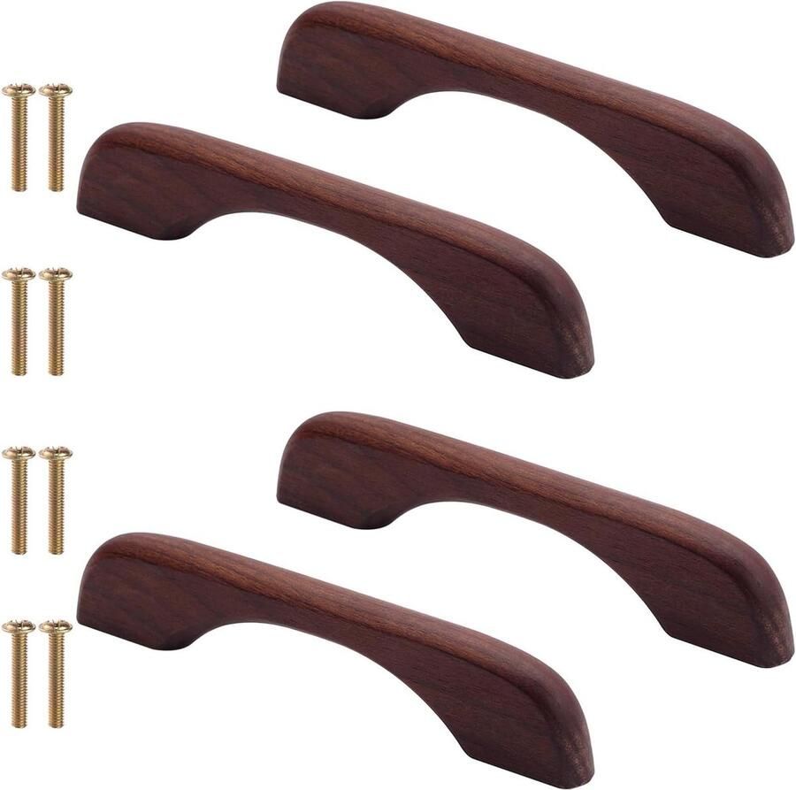 Handgreep 4 stuks beukenhout meubelgreep kast lade 126 mm totale lengte walnootkleur