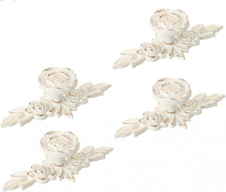 Handgreep 4 Stuks Handvat Zinklegering Met schroeven Meubelhandvat Handgrepen Kast Roosvorm Deurbeslag Keukenkastgrepen Meubelgrepen Ladegrepen Deurgreep Geschikt voor kasten dressoirs lades nachtkastjes- 103*44*5mm Wit