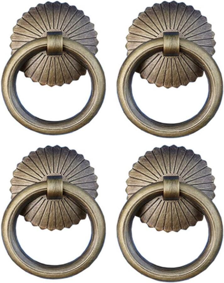 Handgreep 6 Stuks Meubelknop met ring Kast knoppen Lade knop Messing 25*25*45 mm Bronzen Bloemenpatroon Handvat voor Lade & Kast Voor meubels kast Doos