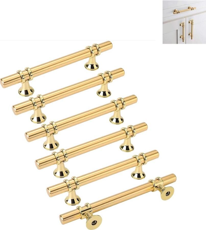 Handgreep Goud Rond 128mm Hartafstand 6 stuks Handvat voor Kast Keukenkast Lade Of Deurtje Ronde Moderne Greep Inclusief