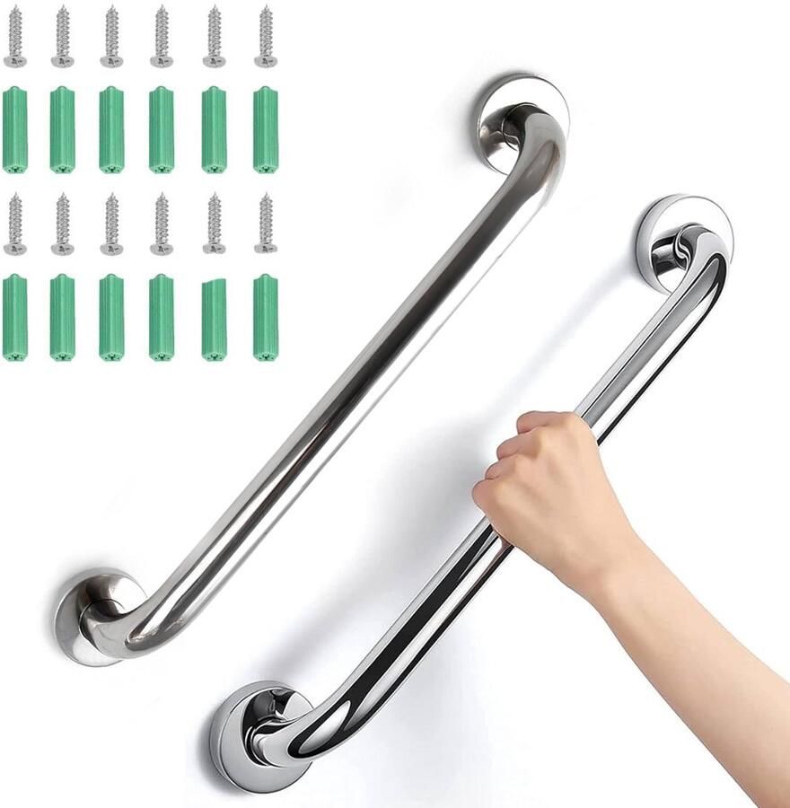Handgreep Inclusief Schroeven Wandbeugel Handgrepen Voor Senioren Douchebadgreep Veiligheidsstangen Badkuipgreep Wandhanddoekhouder Extra Grip Voor Ouderen Gehandicapten Kinderen Zwermen 40cm RVS 2 Stuks