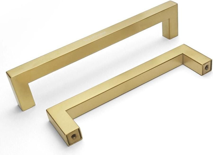 StijlvolStekkie Handgreep Kastgreep Goud Vierkant RVS 128mm Hartafstand 6 stuks Keukengreep Deurgreep Goud Meubelbeslag Inclusief schroeven