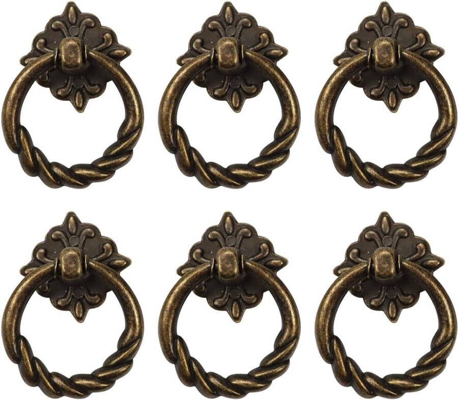 Handgreep-Keukengreep Handgrepen kast Handgrepen voor deurtjes Deurgreep Meubelgreep meubelgrepen Keukengreep Keukenkastjes Meubelbeslag greepjes -6 stuks Vintage Bronzen Drop Ring- Knoppen Handgrepen voor Dressoir Draw