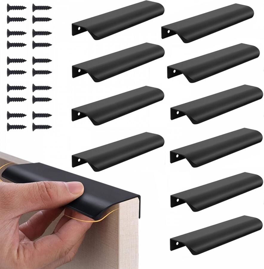 Handgreep zwart Verborgen trekhandvat 150mm 10 stuks 128mm Gat Aluminium meubelhandgreep Zelfklevende Handgrepen Handvaten Kast Onzichtbaar verborgen Strak Meubelbeslag schuifdeur Handvat Greep Ladegreep