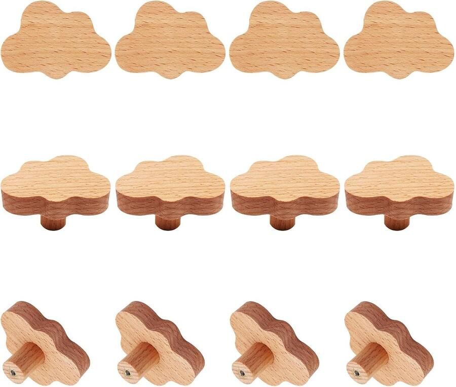 Handgrepen 12 Stuks Hout 6*4.1*3.2 cm Wolken vorm Handgrepen voor Babykamer Handgrepen kast Handgrepen keukenkast Meubelgreep Met schroeven Kleine handgreep Handgrepen voor deur en lade