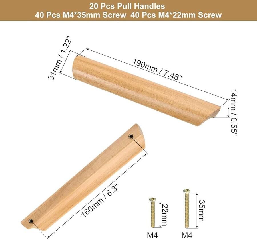 Handgrepen voor houten laden 20 stuks beukenhout gatafstand 160 mm