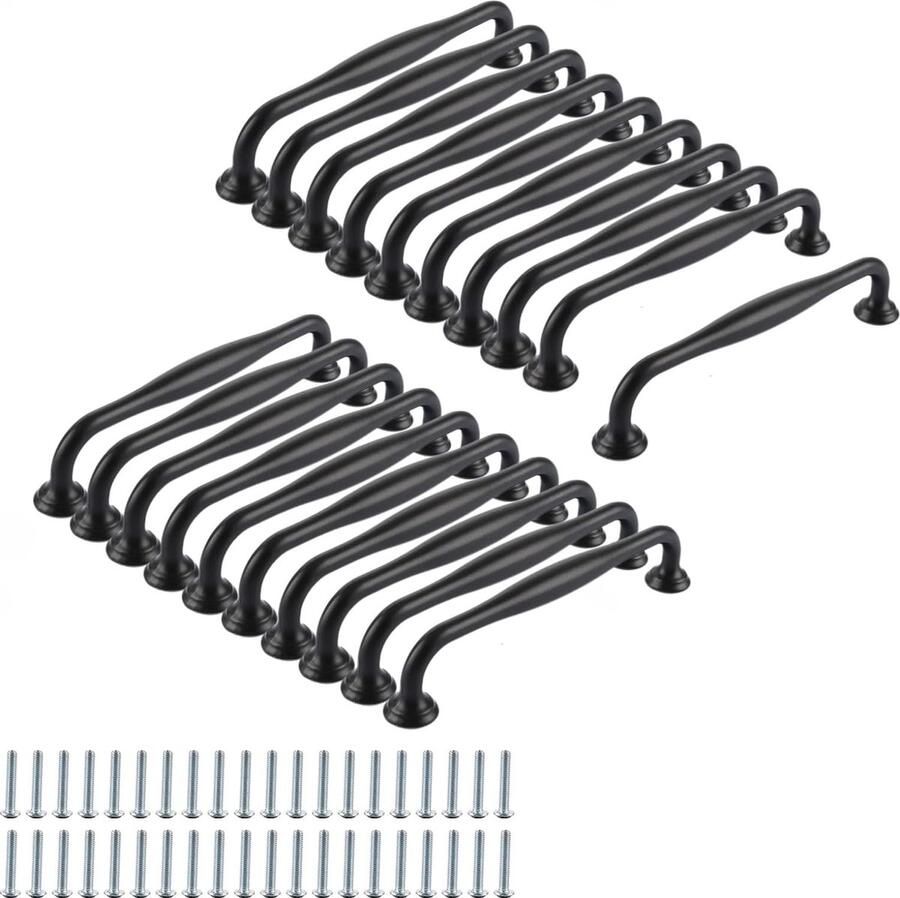 20 stuks zwarte kastgrepen meubelgrepen gatafstand 128 mm aluminiumlegering keukengrepen met schroeven voor keuken kast meubels laden