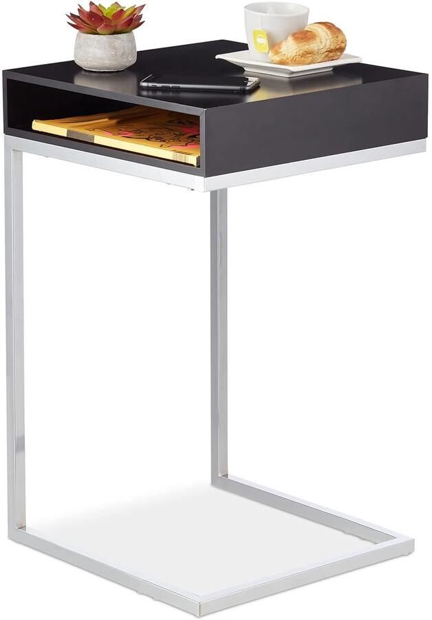 Handige bijzettafel Modern design 1 stuk Zwart-zilver H63 x B37 x D38 cm