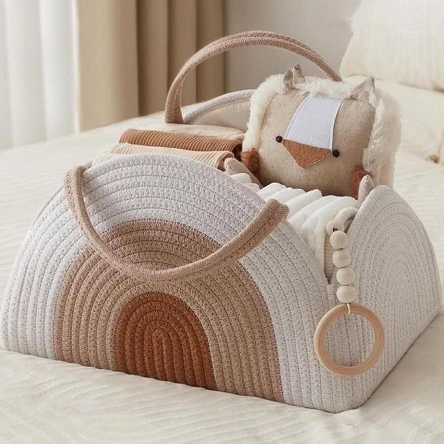 Handige Luier Opbergmand met Verdelers en Handvatten Babykamer Organizer voor Luiers Draagbare Witte Luiermand voor Commode en Auto Praktisch Babyshower Geschenk