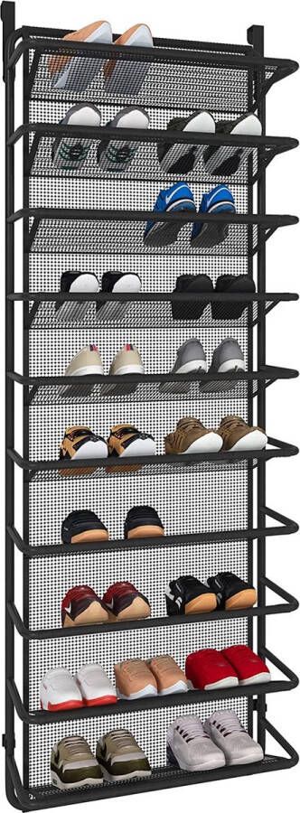 Handige Schoenenrek boven de deur met 10 niveaus Luxe hangend schoenenrek metalen schoenenorganizer voor eetkamer (mat zwart 55 x 19 5 x 159 cm)