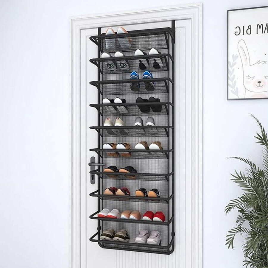 Handige Schoenenrek boven de deur met 10 niveaus Luxe hangend schoenenrek metalen schoenenorganizer voor eetkamer (mat zwart 55 x 19 5 x 159 cm)
