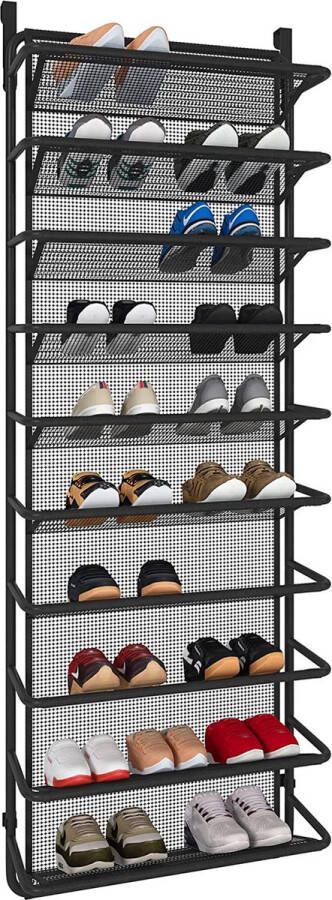 Handige Schoenenrek boven de deur met 10 niveaus Luxe hangend schoenenrek metalen schoenenorganizer voor eetkamer (mat zwart 55 x 19 5 x 159 cm) - Foto 2