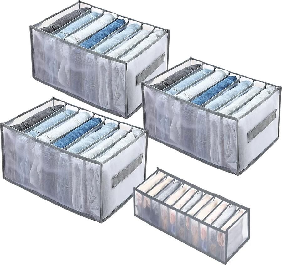 Luvetrex Handige Set van 4 Opvouwbare Kledingorganisers voor Kast met Transparante Ventilatie