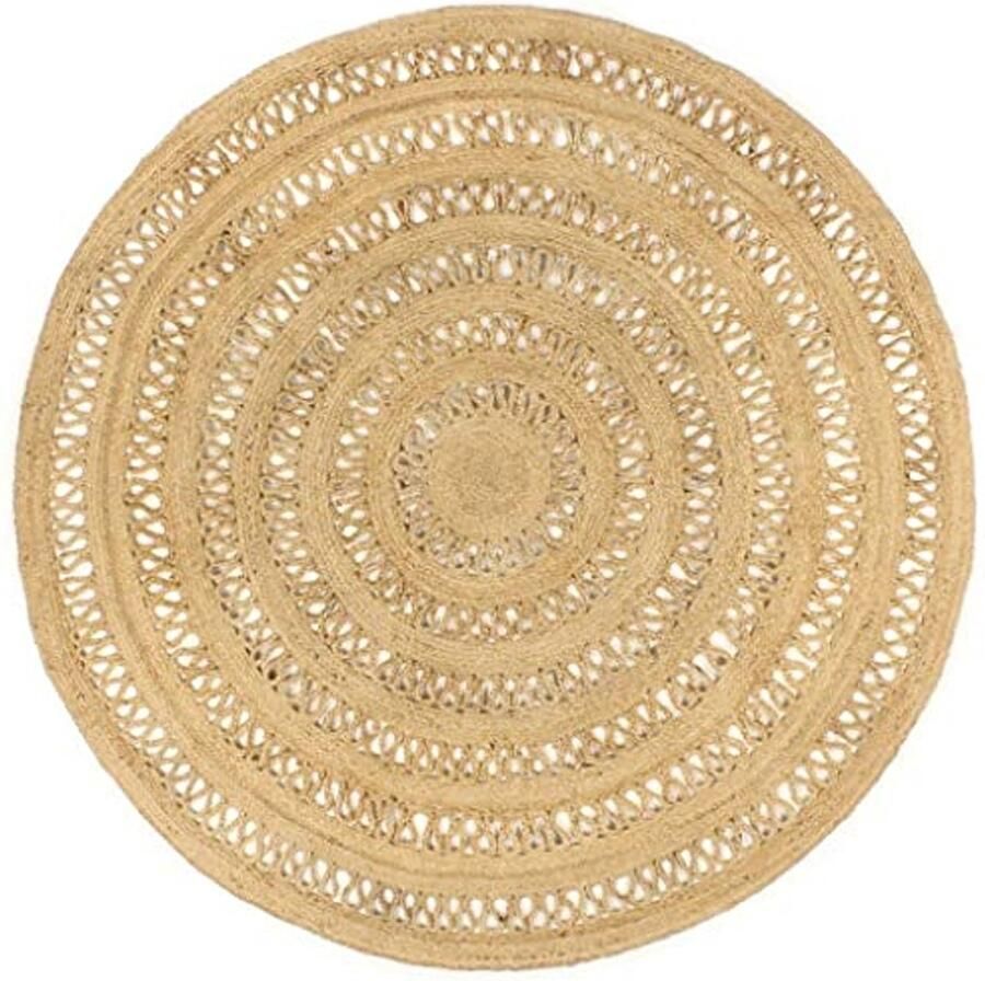 Handmade Jute Vloerkleed 180 cm Gevlochten Natuurlijk Tapijt