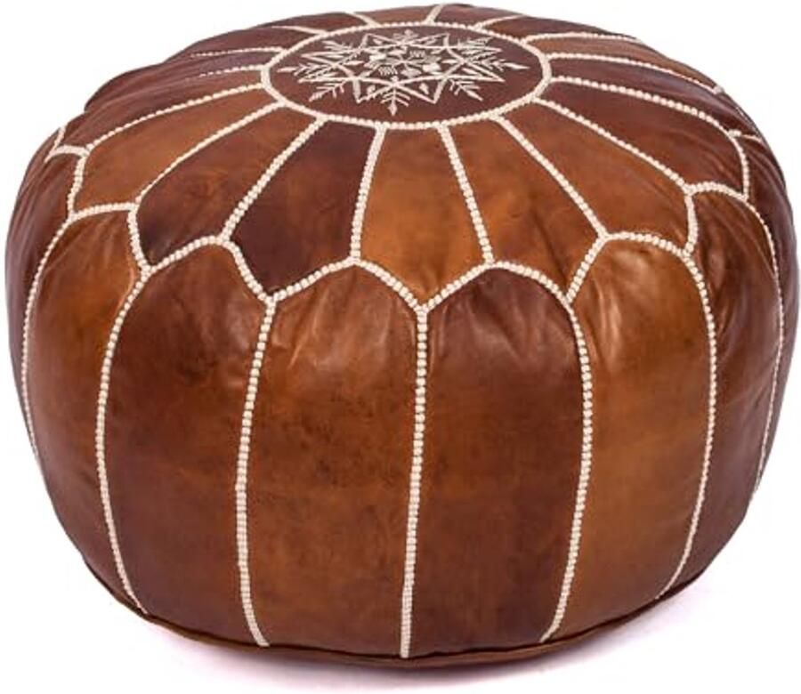 Handmade Moroccan Leather Ottoman Pouf Dark Brown Seat or Footrest