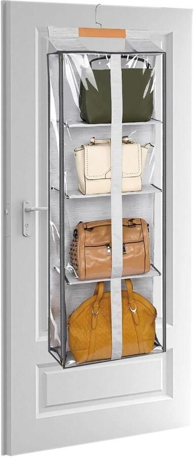 Hangende Opvouwbare Vliesstof Handtas Organizer 4 Transparante Vakken Handtas Opbergrek voor Woonkamer Slaapkamer Deur Kledingkast