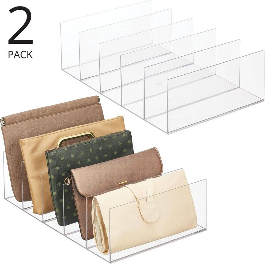 Handtasopberger Praktische clutch-organizer met 5 vakken voor clutches portemonnees kaarthouders etc. Plastic portemonneebakje Set van 2 Doorzichtig - Foto 2