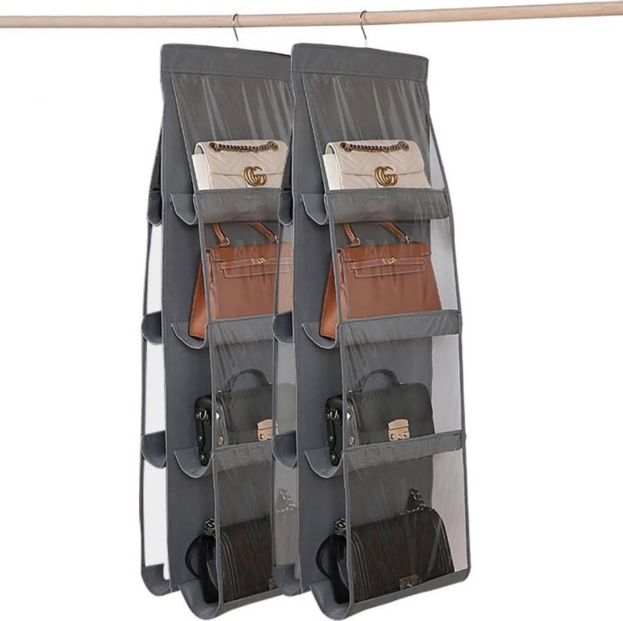 Handtassen opbergen 2 stuks opbergvakken 8 vakken transparant venster handtassen opbergtas grijs