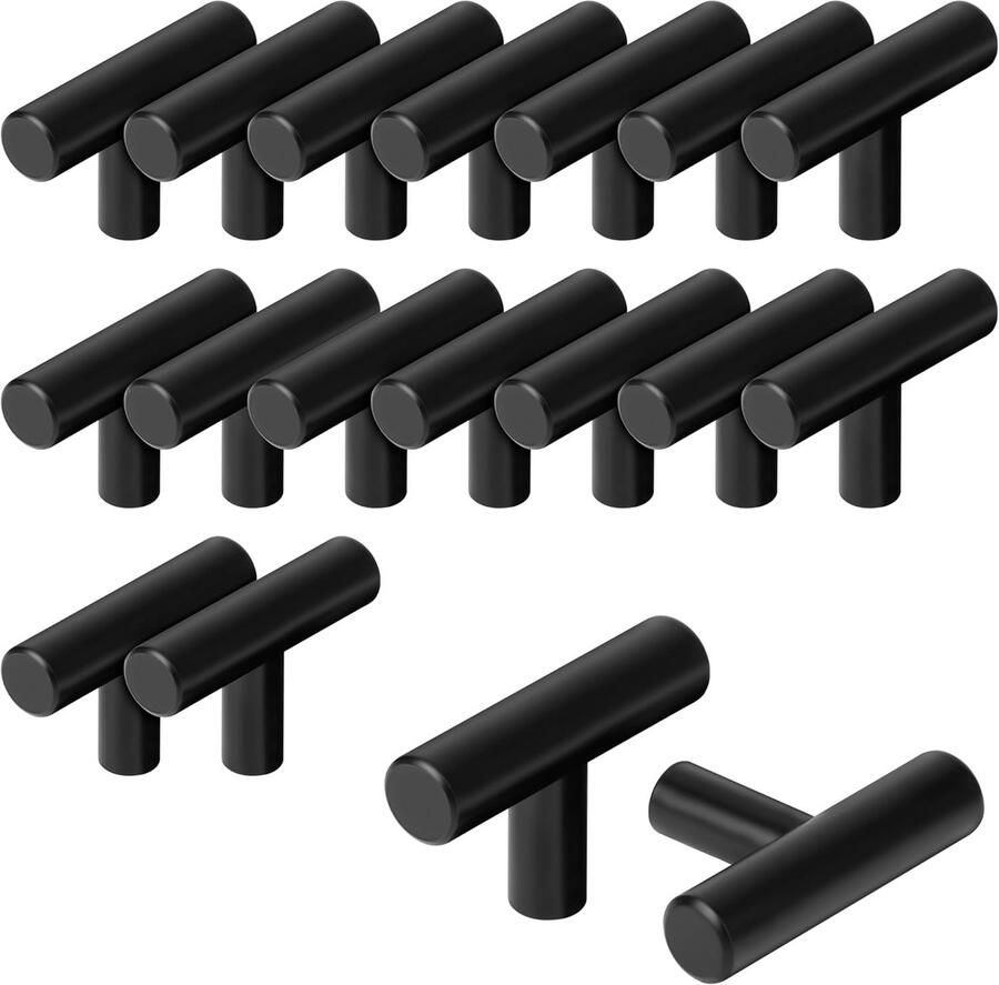 20 Pak Keuken Kast Handvatten 50 mm T Balk Knoppen Zwart Roestvrij Stalen Knoppen Hardware voor Lades Kasten Deuren Meubels Slaapkamer Kledingkasten Toebehoren kledingkasten slaapkamer