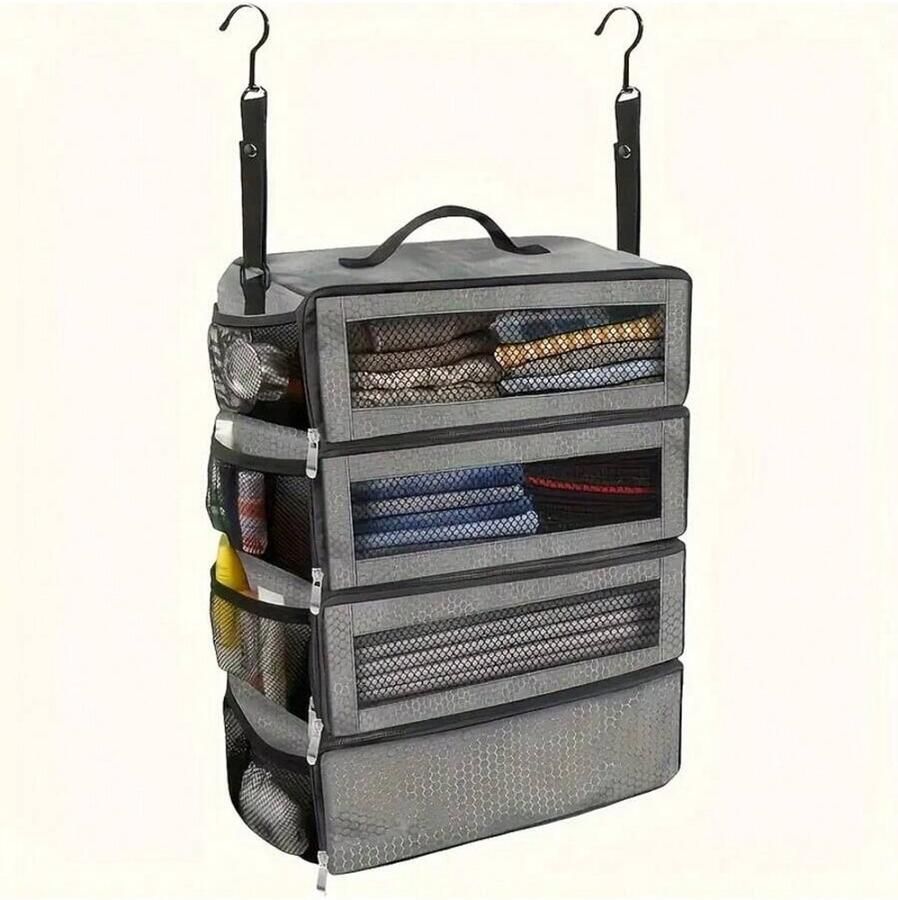 Hangable Clothes Organizer met grote capaciteit opvouwbare multifunctionele kledingopbergtas meerlaagse opbergkubus kledingkast voor zakenreizen kamperen opslag van kleding Grijs