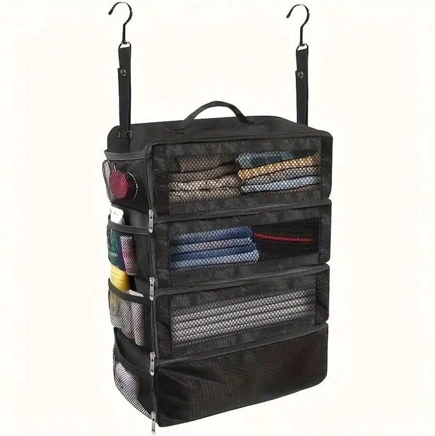 Hangable Clothes Organizer met grote capaciteit opvouwbare multifunctionele kledingopbergtas meerlaagse opbergkubus kledingkast voor zakenreizen kamperen opslag van kleding Zwart