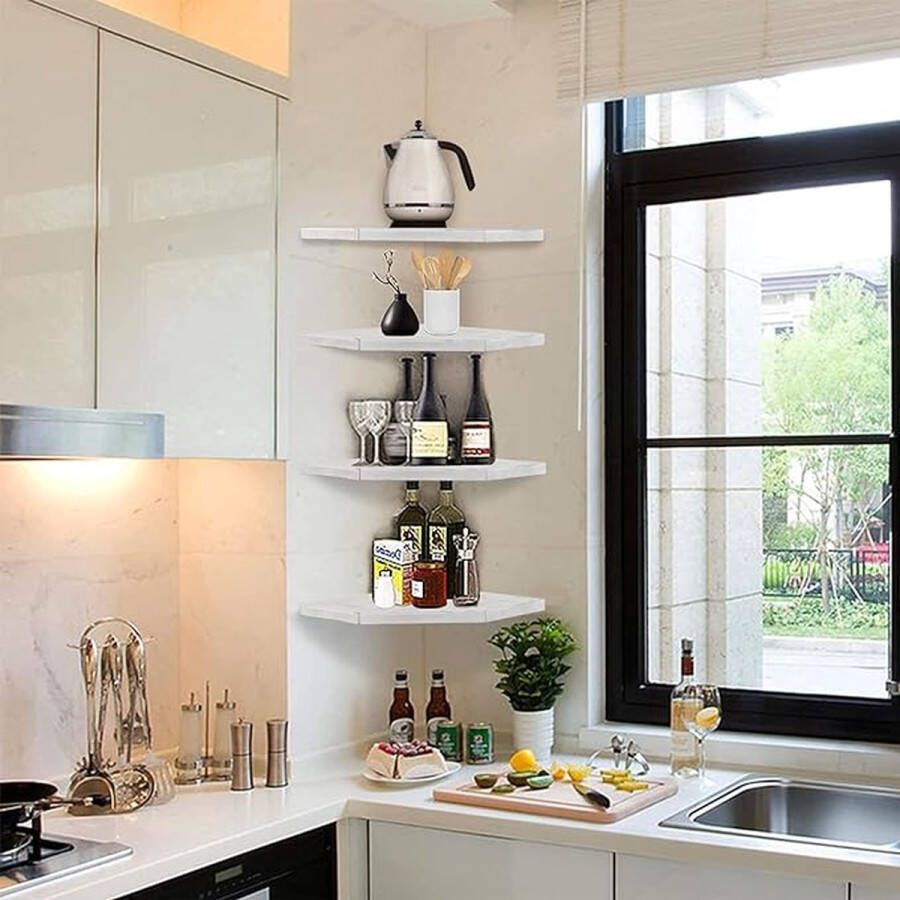 Hangend hoekplank 4 etages zwevende plank hoekplank rustiek hangrek wandmontage zwevende planken