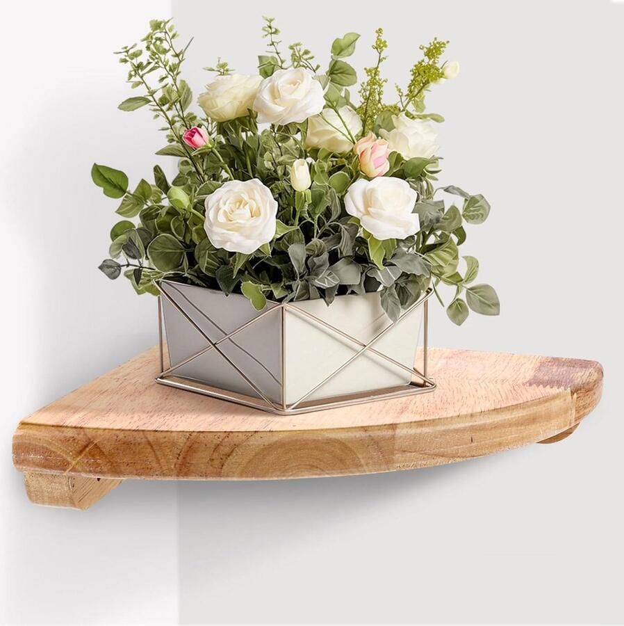 Hangend Hoekrek 22 cm Massief Hout Wandrek Hoekplank Waaiervormige Hoekplanken Zwevend Hoekwandrek Slaapkamer Woonkamer Keuken Bevestigingsschroeven