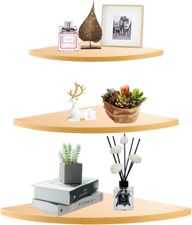 Hangend hoekrek 3-delige set hoekplank wandrek vintage zwevende planken woonkamer slaapkamer bathroom shelf wood