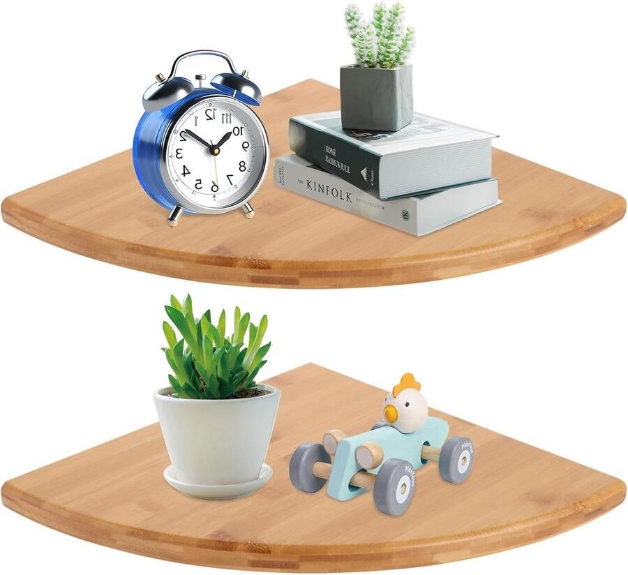 Hangend hoekrek decoratief wandrek set van 2 eikenhout 30 cm