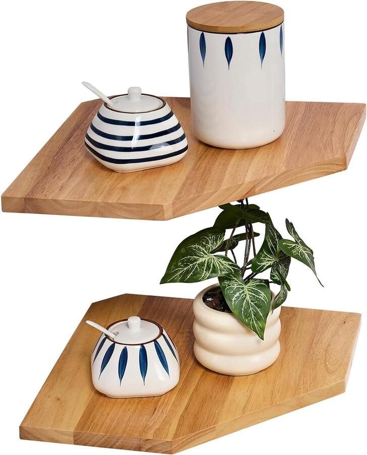 Hangend Hoekrek Eikenhout Vintage Landhuisstijl Set van 2 Diamantvorm