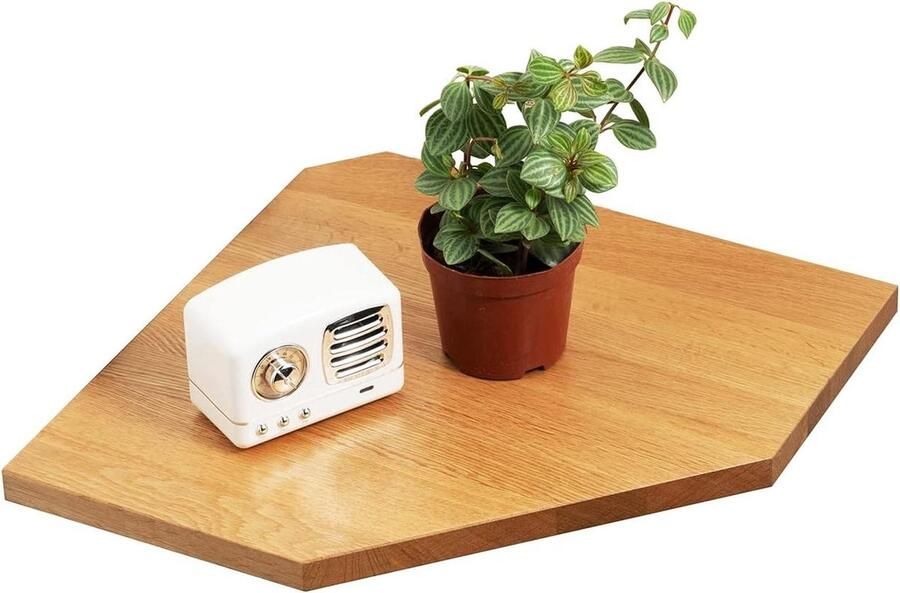 Hangend Hoekrek van Massief Eiken Vintage Landelijke Stijl Voor Slaapkamer en Woonkamer Diamantvorm met Draadgat bathroom shelf wood