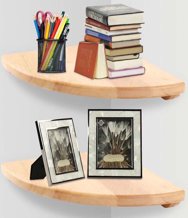 Set van 2 Hoekplanken Hangende 25 cm Brede Wandplanken Houten Bruin Zware Belastbaarheid Decoratieve Wandplank Waterdicht Bloemrek voor Keuken Slaapkamer Woonkamer