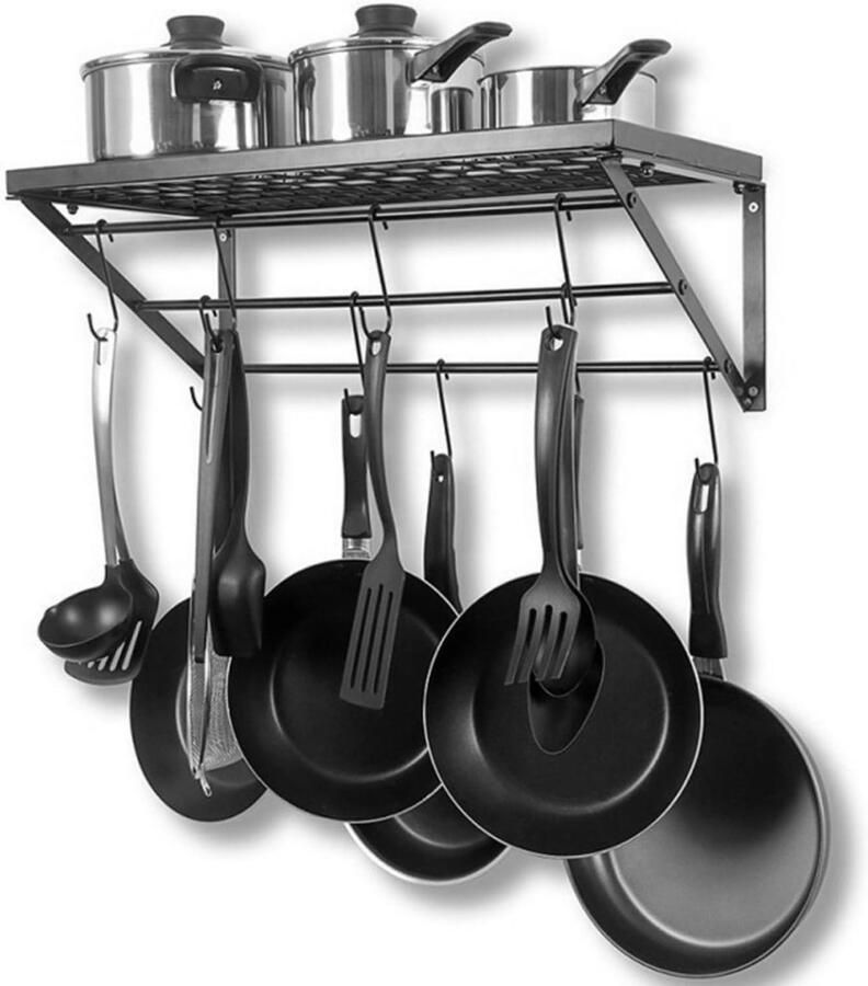 Hangend Keukenrek Metalen Pannenhouder Zwart Multifunctioneel Wandrek