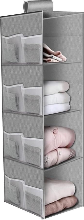 Hangend Kledingrek Organizer 4 niveaus 80 x 30 x 22 cm Smalle Stoffen Kast Ophangrek Kinderkamer Opbergmand Wasmand Kledingkast
