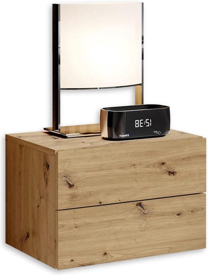 Hangend nachtkastje Artisan eikenlook met laden en opbergruimte zwevend nachtkastje 42 x 28 x 30 cm