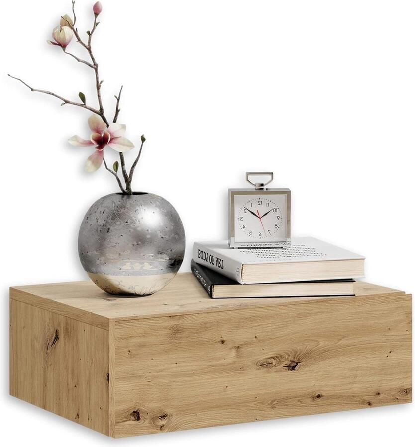 Hangend Nachtkastje Artisan Eiken Look Zwevend met Lade en Opbergruimte 42 x 14 x 30 cm (B x H x D) Beside shelf