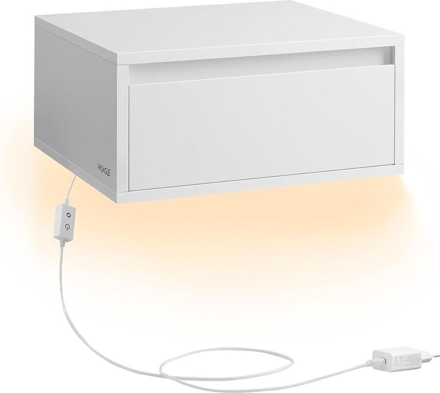 Hangend nachtkastje licht met 3 kleuren zwevende wandplank lade 35 x 40 x 18 cm moderne woonkamer slaapkamer wolk wit