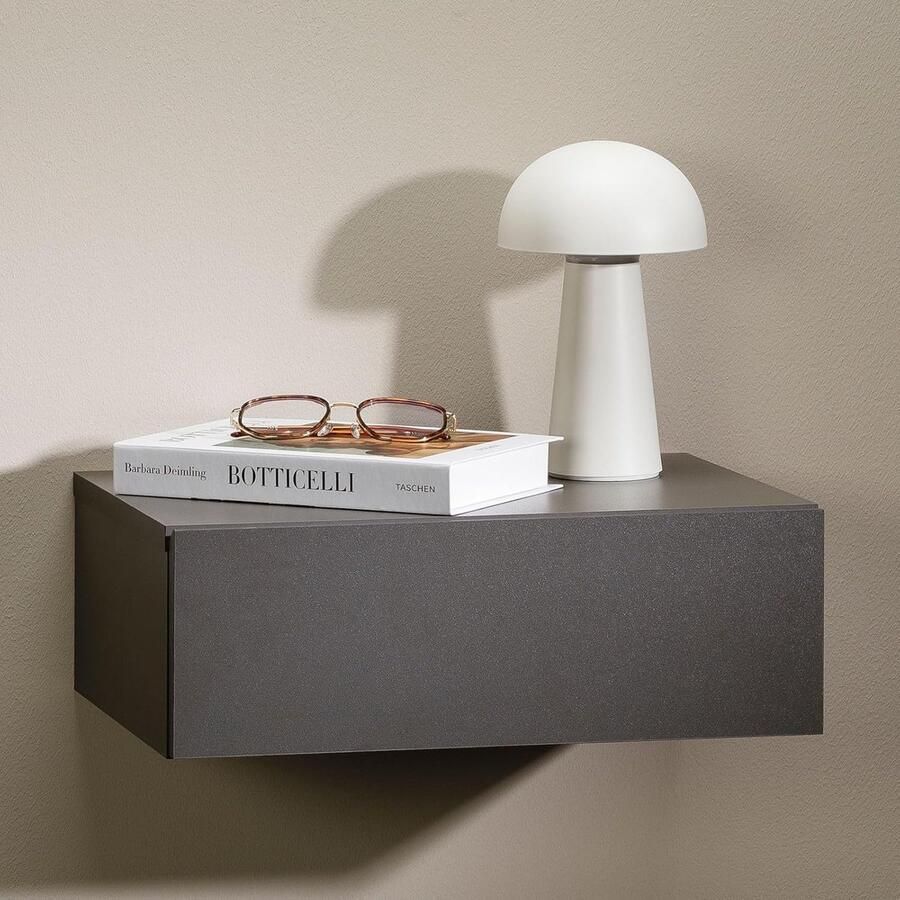 Hangend Nachtkastje Met 1 Lade Zwevend Wandrek In Grijs Antraciet