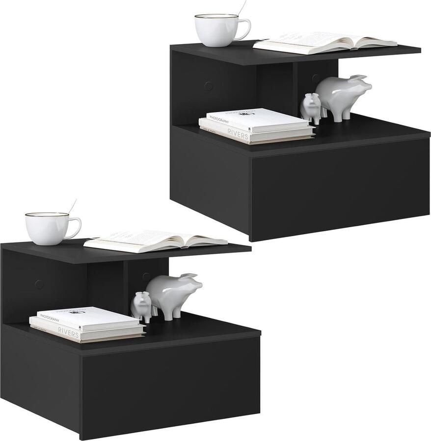 Hangend nachtkastje met lade en open vak Set van 2 Modern design voor slaapkamer en kinderkamer