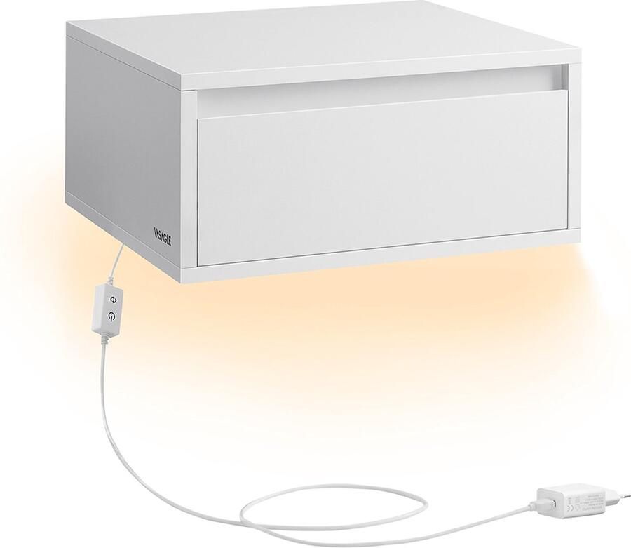 Woon Wereld Hangend nachtkastje met lampjes in 3 kleuren wolkwit