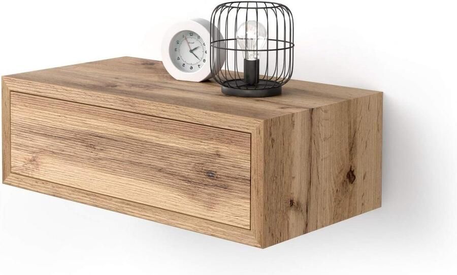 Hangend nachtkastje Riccardo Rustiek Eiken Made In Italy Design Houten meubel