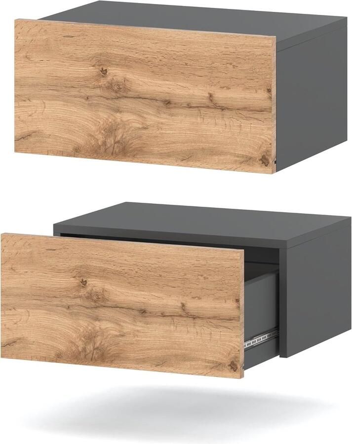 Hangend Nachtkastje Set van 2 Modern Wandrek met Lade Ruimtebesparend Ontwerp 45 x 19 x 32 cm