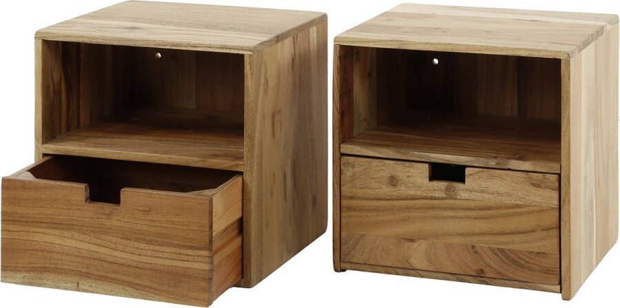 Hangend nachtkastje set van 2 xs Flat massief acacia naturel 30x25x30 cm slaapkamer minimalistisch design