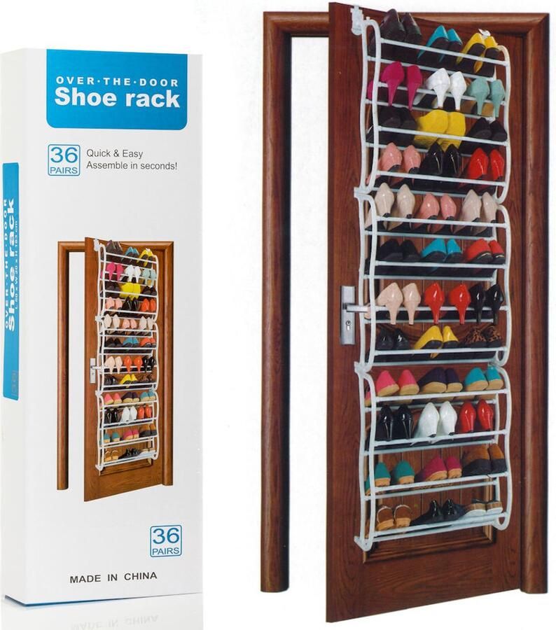 Hangend Schoenenrek 12 Laags voor 36 paar Schoenen Hangende Schoenenkast voor aan de deur Schoenenrek Metaal -Wit