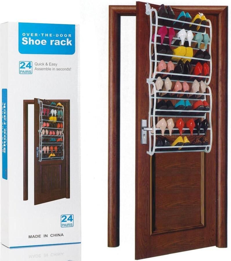 Hangend Schoenenrek 8 Laags voor 24 paar Schoenen Hangende Schoenenkast voor aan de deur Schoenenrek Metaal Wit