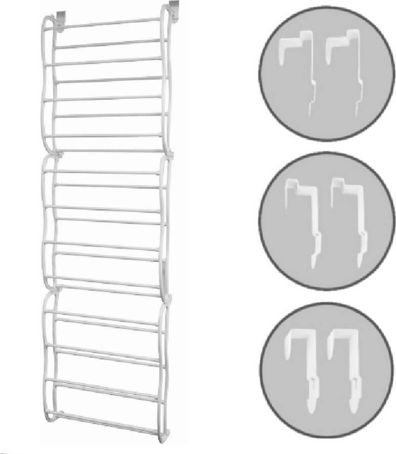 Hangend schoenenrek deur Geschikt voor opdek en stompe deuren beide kanten – 20 x 51 x 182 cm Wit - Foto 1