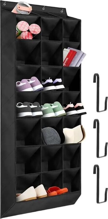 Jake Boss Life Tools Hangend Schoenenrek Schoenenkast hangend Schoenenzak hangend Schoenen Opbergsysteem 24 Paar schoenen Zwarte Oxfordstof Ophangen zonder boren