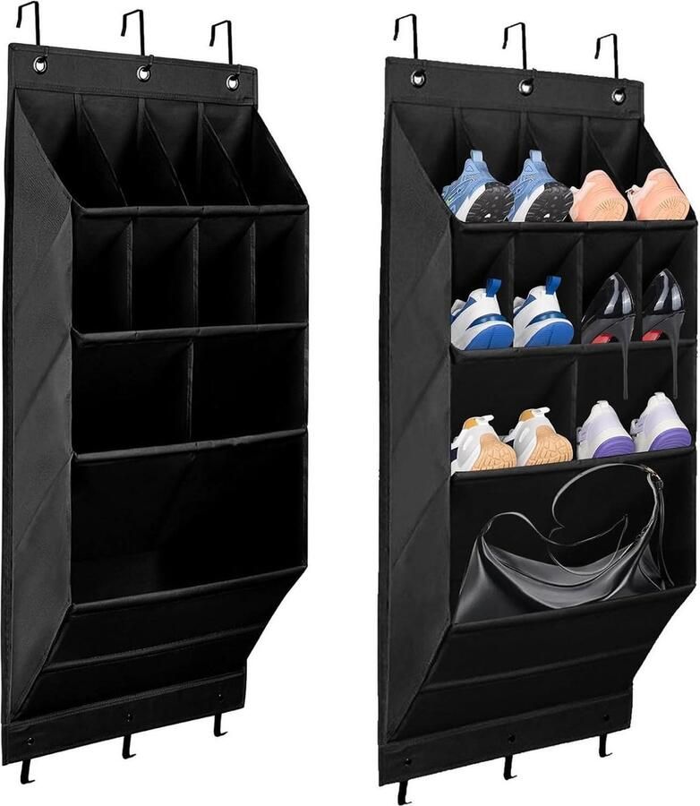 Hangend schoenenrek met 11 diepe vakken Schoenenorganizer voor kast deur campingkast slaapzaal en camper 2 stuks