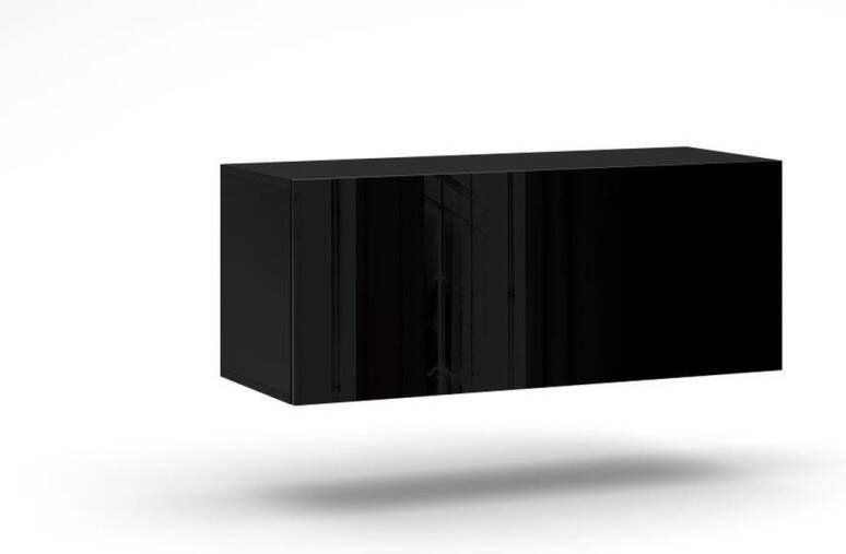 Hangend TV meubel 140x38x40 Zwart & Hoogglans Zwart – Zwevend TV meubel met Led Verlichting – TV Kast Clean Design