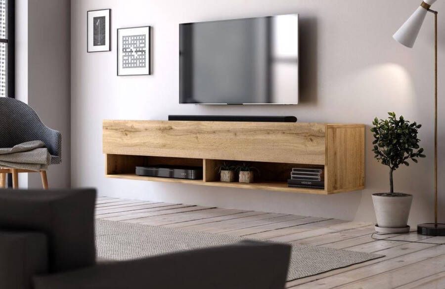 Hangend Tv Meubel Eiken 140 cm – Zwevend TV Meubel Hout – Eiken TV Kast Modern Design